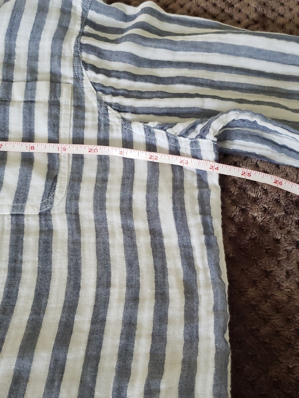 St. John's Bay Blue and White Striped Button Down Shirt - Picture 7 of 7